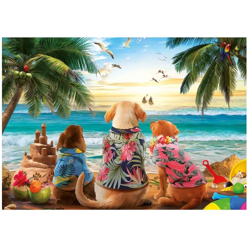 פאזל 1000 חלקים - כלבים נופשים בחוף דקלים - educa