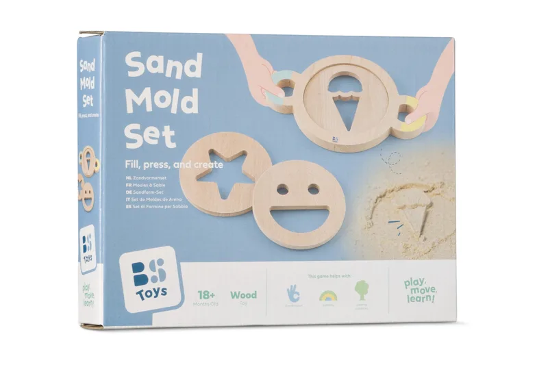 ערכת כלים מעץ למשחק בחול – סמיילי, גלידה וכוכב - BS Toys