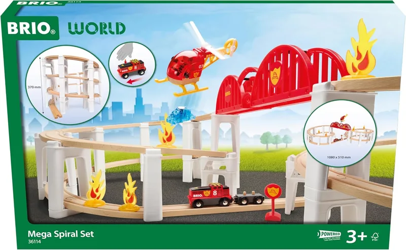 בריו סט מסילות מגה ספירלה עם רכבת ומסוק 36114 - Brio