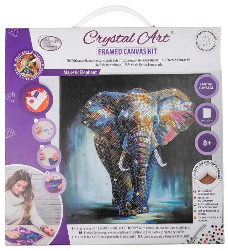 אומנות קריסטל - קנבס 30×30 - פיל מלכותי - Craft Buddy
