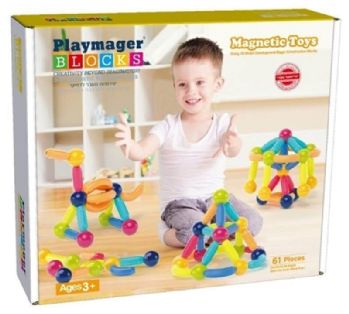 צורות מגנטיות - מוטות וכדורים 61 חלקים - Playmager