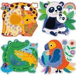 4 פאזלים עץ עם מרקמים שונים ג'ונגל - Avenir