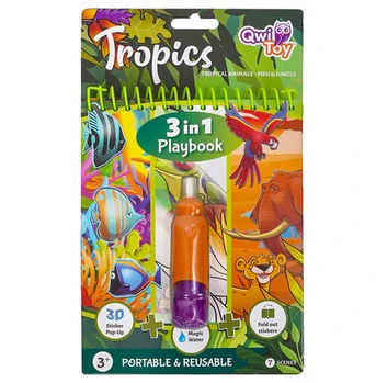 חוברת טוש מים ומדבקות 3 ב-1 - העולם הטרופי - Qwi toy