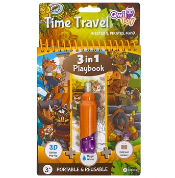 חוברת טוש מים ומדבקות 3 ב-1 - נסיעה בזמן - Qwi toy