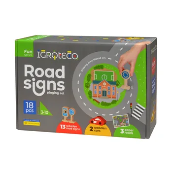 ערכת משחק דרכים ותמרורים - 18 חלקים - Igroteco