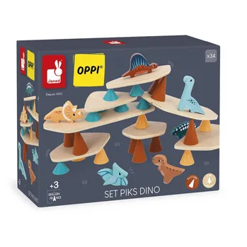 מכירה מוקדמת - פיקס משחק איזון מונטיסורי מעץ וסיליקון דינו - Oppi -PreOrder