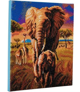 אומנות קריסטל - קנבס 30×30 - פיל בסוואנה - Craft Buddy